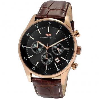 Reloj de Hombre Rhodenwald & Söhne Goodwill Cronógrafo en Roségold con Correa de Cuero Verdadero Marrón Oscuro - 45mm, Resistente al Agua 5 ATM