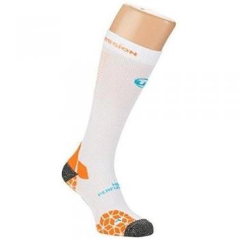 Ultrasport Niveau de Compression 18-21 mmHg Calcetines de Correr, Nivel de compresión, Unisex, Blanco/Naranja, 39-42