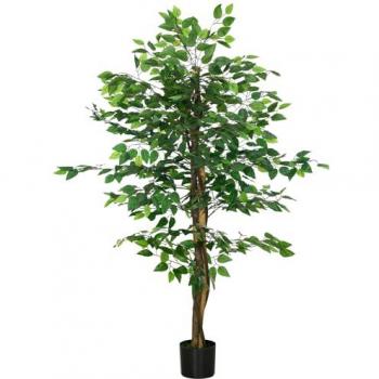 HOMCOM Ficus Artificial 150 cm con Troncos Naturales, 882 Hojas y Maceta para Decoración de Hogar, Salón y Oficina en Color Verde