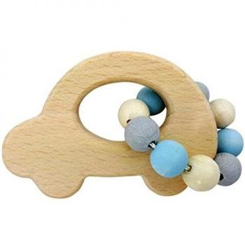 Sonajero de Madera Auto Azul para Bebés a Partir de 6 Meses, Ideal para Agarre y Juego Divertido