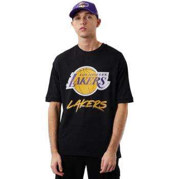 Camiseta New Era NBA Los Angeles Lakers Negra Cuello Redondo Manga Corta Troquelado