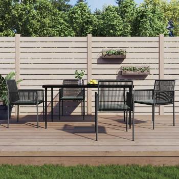 5 Piece Black Poly Rattan and Steel Garden Dining Set with Cushions