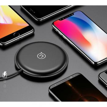 Qi carga inalámbrica Pad, USAMS iPhone rápido cargador inalámbrico Pad cargador inalámbrico ultra-slim para Apple Iphone 8/8 Plus/X, Samsung Galaxy Note 8/S8/S8 Plus/S7/S7 Edge y todos los teléfonos qi-enable – negro