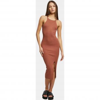 Urban Classics Women's Terracotta Midi Rib Knit Crossed Back Dress