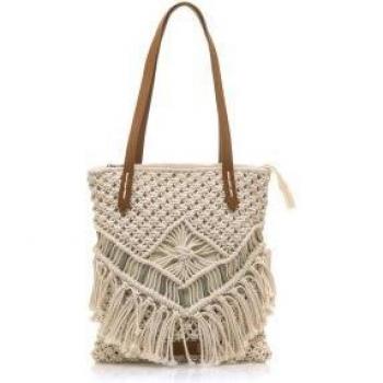 MTNG Bolso Manay Blanco para Mujer con Tejido Trenzado y Detalle de Flecos