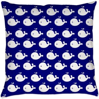 robertoss Azul Marino y Blanco, diseño de Whimsical de ballenas fundas de cojín - Patrón Lienzo Decorativa Funda de almohada de 18 x 18 pulgadas