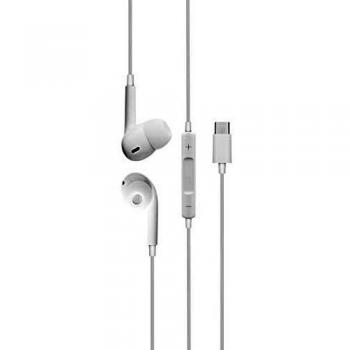 DCU TECNOLOGIC | Auriculares Tipo C | Auriculares con Cable | Sonido Estéreo con Micrófono y Control de Volumen | Compatible con Dispositivos con Interfaz Tipo C | Blanco