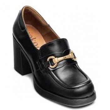 Yokono Zapato de Tacón Kolin-011 Negro, Mocasines de Tacón de Mujer de Piel