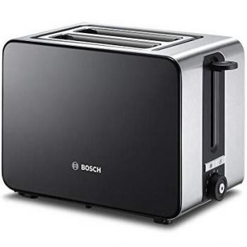 Bosch Hogar TAT7203 Tostador Compacto de Acero Inoxidable, 2 Ranuras, autoapagado de Seguridad, 1050 W, Negro Grafito