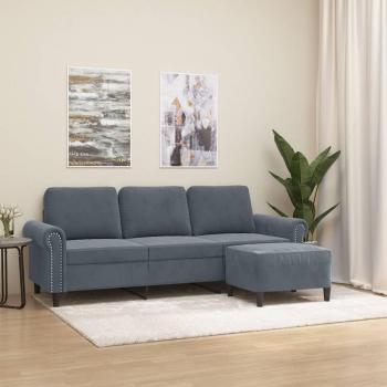3-Seater Dark Grey Velvet Sofa with Footstool 180 cm