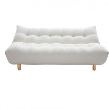 Sofá cama nórdico 3 plazas de borreguillo blanco y madera clara YUMI