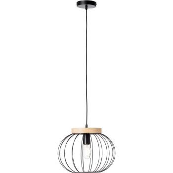 Lámpara colgante Sorana de 1 luz E27 en metal negro y madera, altura ajustable, diseño moderno