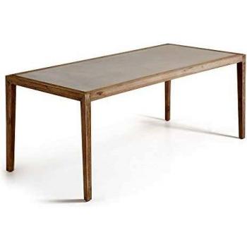 Kave Home - Mesa de Comedor Rectangular Vetter 200 x 90 cm con sobre de Cemento y Estructura de Madera de eucalipto
