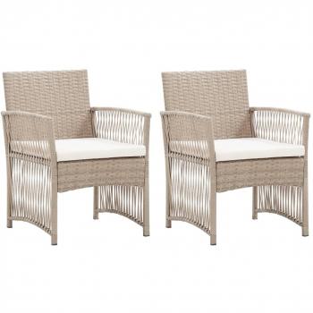 Beige Poly Rattan Garden Armchair Set with Cushions (2 pcs)