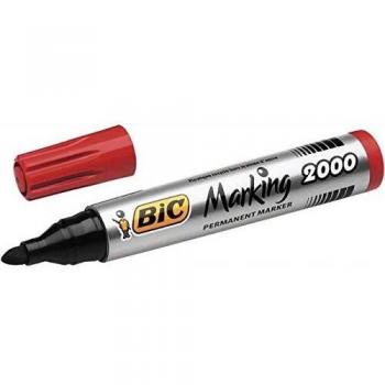 BIC – Juego de 12 marcador permanente 2000, punta redonda, rojo