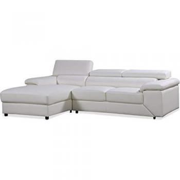 habitatetjardin Sofá esquinero en Piel London - 4 plazas - 269 x 165 x 89 cm - Blanco Esquina Izquierda