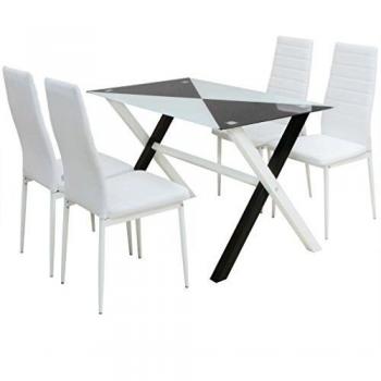 vidaXL Conjunto mesas y sillas de comedor cinco piezas cuero sint.
