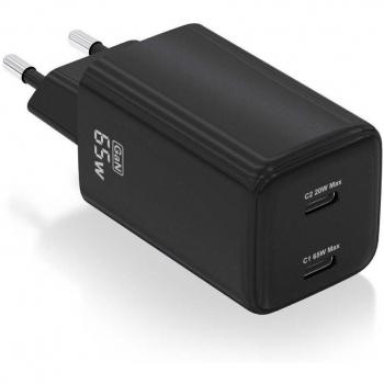 Cargador Gan de Pared Aisens ASCH-65W2P040-BK, 2xUSB Tipo-C, 65W, Alta Eficiencia Energética, Tecnología AI, Múltiples Protecciones, Carga