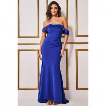 Goddiva Satin Band Bandeau Maxi Dress - Royal Blue