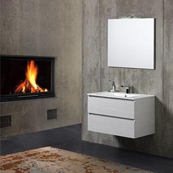 Mueble de Baño Suspendido de 80 cm con Compartimientos y Lavabo de Cerámica Berlín Gris con Luz LED