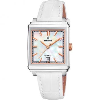 Reloj Festina Mujer F20682/1 - Elegante diseño cuadrado con correa de piel blanca