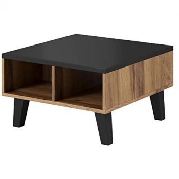 Mesa de centro escandinava Charlotte G100, aglomerado laminado, negro y roble Wotan, 60 x 60 x 35 cm