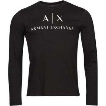 Camiseta de Manga Larga Armani Exchange para Hombre, Algodón, Logo Estampado, Color Negro, Talla XS