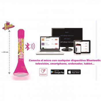Lexibook-MIC200SL Luna Karaoké Micro Bluetooth diseño femenino, Micrófono para cantar con altavoz integrado y función de eco, batería recargable, Rosa/Amarillo, MIC200SL