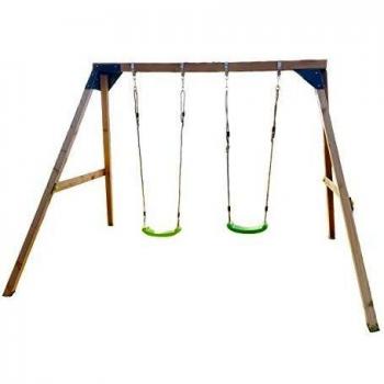 MASGAMES | Columpio de Madera Cuadrada de Dos plazas Kata | Asientos Planos de plástico y Cuerdas Regulables | Madera tratada | Anclajes incluidos | Uso doméstico |