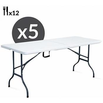 Lote de 5 mesas plegables rectangulares de 244 cm para 12 personas