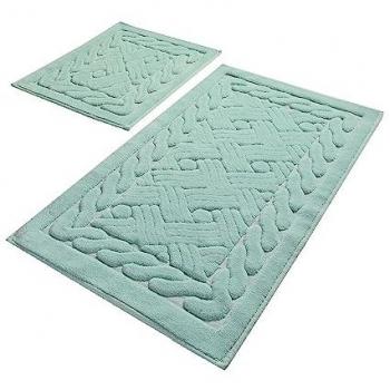 Wellhome Set de Alfombras de Baño 2 Piezas Verde Menta 100% Algodón - Suave y Absorbente