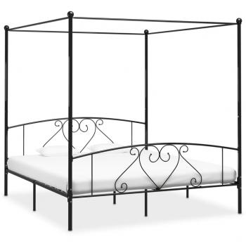 Cama con dosel de metal negro 180x200 cm