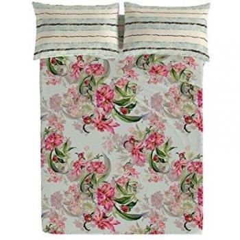 Victorio & Lucchino Hybrida Juego de sábanas para Cama de 135 cm, Verde/Rosa