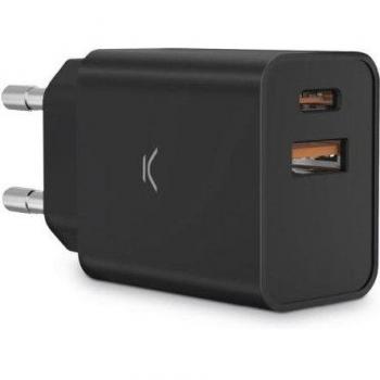 Cargador de Pared KSIX Dual USB-A/USB-C 30W Negro