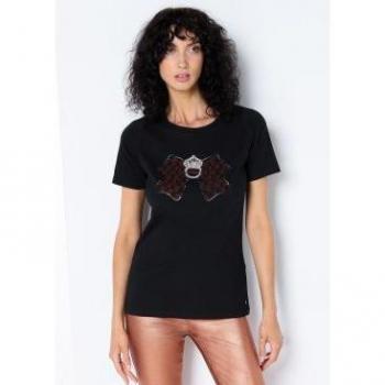 Camiseta de manga corta con adorno de lazo y joya V&L