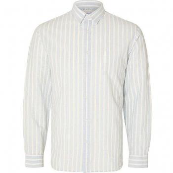 Camisa Selected Linen celeste rayas de lino para hombre