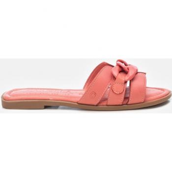 Sandalias planas de piel para mujer con suela de goma y detalle en naranja