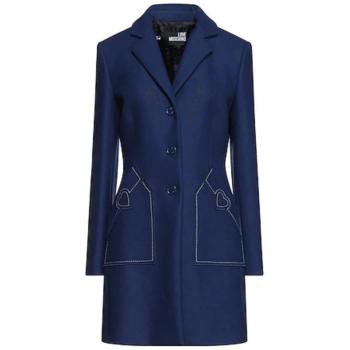 Love Moschino Blue Wool Vergine Jacket & Coat with Two Pockets Design and Heart Embroidery - IT44|L, Size: M