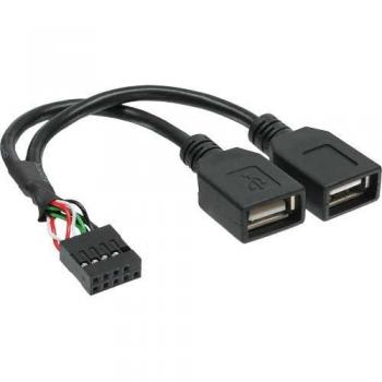Cabo Adaptador USB 2.0 Interno 10pin F a 2x A hembra, 0,4m, divisor Y