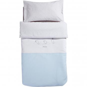 Praia Piu Piu - Funda nórdica tríptico de 100 x 150 cm para cuna de 60 x 120 cm, color azul / blanco