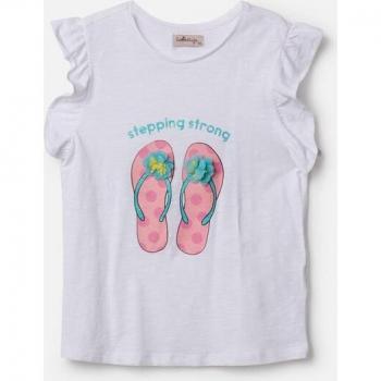 Camiseta de bebé niña manga corta con dibujo frontal en color blanco