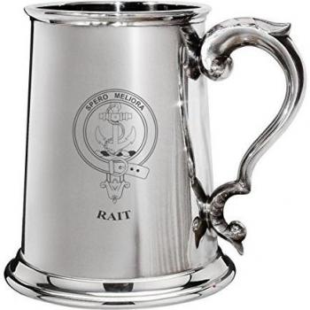 Rait Family Crest Polished Pewter 1 Pint Tankard with Scroll handle