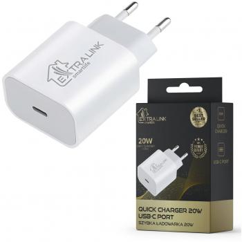 Cargador Rápido Extralink Smart Life 20W USB-C Adaptador Enchufe 240V Carga Eficiente y Segura para Teléfono Móvil