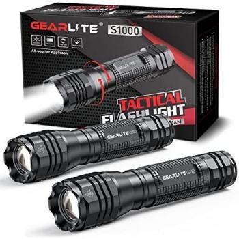 GEARLITE Linterna LED Alta Potencia 2 Piezas, Linternas LED de Aluminio de 2000 Lumenes con 5 Modos, Linterna Impermeable IP67 con Zoom para Niños, Camping, Exteriores, Regalo