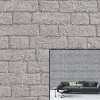 Coloroll Glitter Brick Grey Wallpaper M1058 - Faux Wall Glitter Mortar