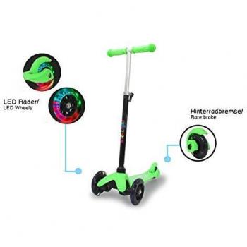 Patinete KickLight Jamara verde con ruedas LED, altura ajustable y freno trasero