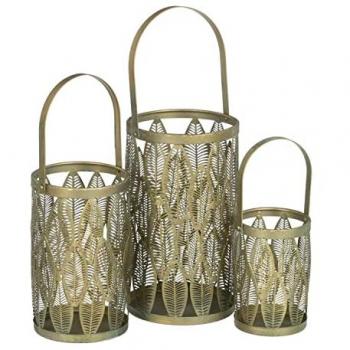 Farol Portavelas Dorado Metal 13 x 13 x 23 cm (3 Unidades)