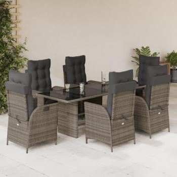 7-Piece Grey Poly Rattan Garden Dining Set with Cushions