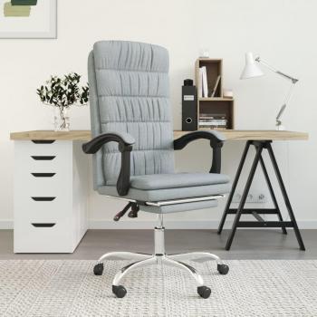 Silla de Oficina Reclinable de Tela Gris Claro con Función de Inclinación
