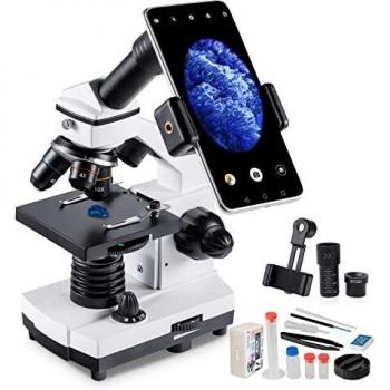 MAXLAPTER Microscopio Monocular para Estudiantes Niños, Aumento de 100-2000x, Potente Microscopios Biológico Educativo con Adaptador teléfono, Muestras Biológicas, operación Equipo